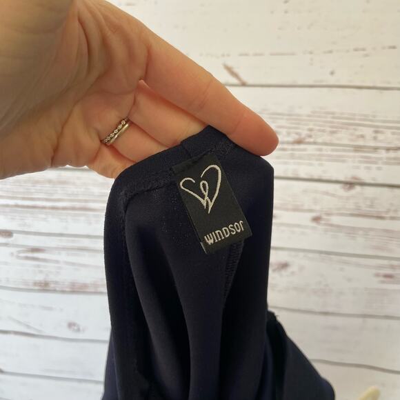 Windsor S Navy Blue High Low w/ Pockets Lace Up Open Back Flowy Cocktail Dress - Picture 7 of 8